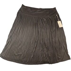 A New Day Skirt Womens 18 Black Pleated Midi Ebony Solid Zip Back High Waist